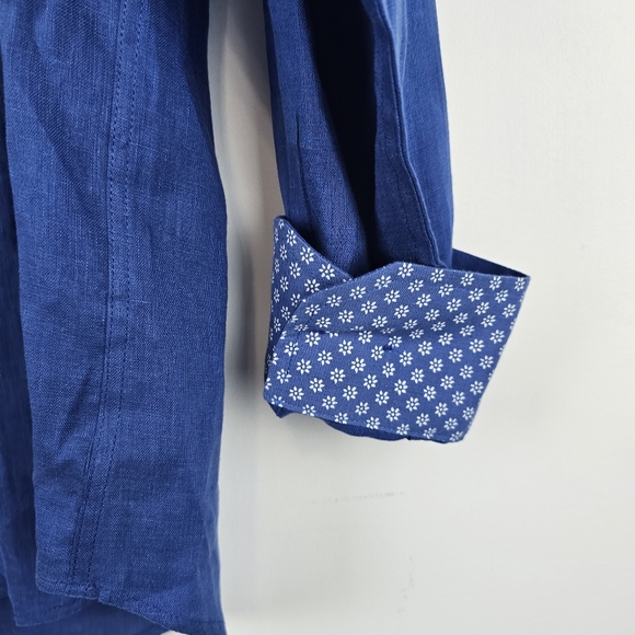 ELMO Taormina Italy Men's Linen Blue Long Sleeve Button Up Shirt Size 43 - Picture 2 of 15